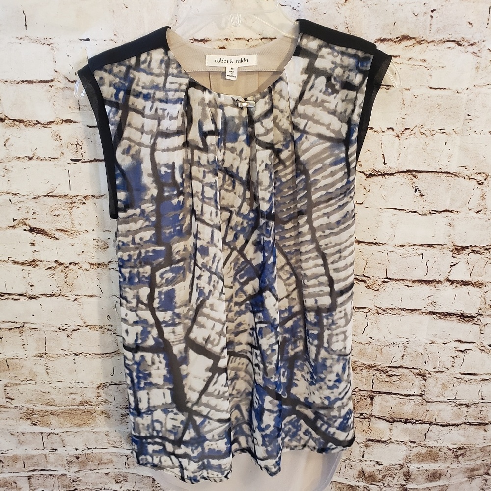 Robbi & Nikki Semi Sheer Print Top Silver …